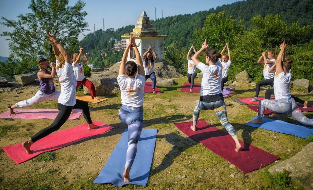 drop-in shree hari yoga school dharamshala outdoor vinyasa class yttc